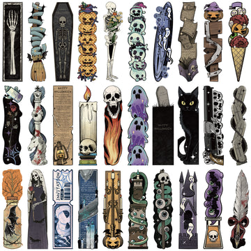 30-Piece Vintage Halloween Bookmarks – Pumpkin & Skull Reading Page Markers