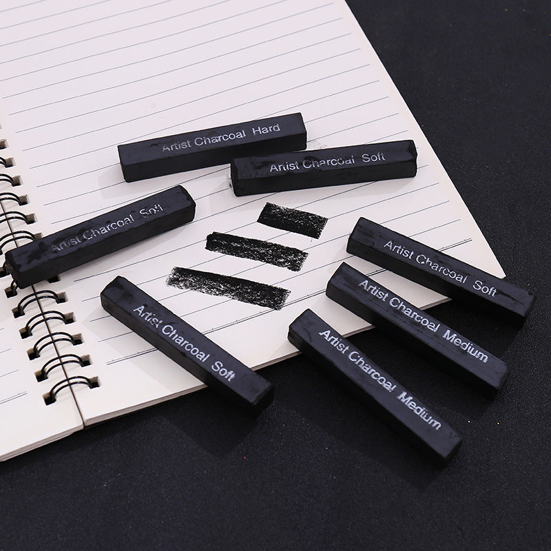 12pcs compressed charcoal sticks set, soft medium hard square charcoal for sketching drawing